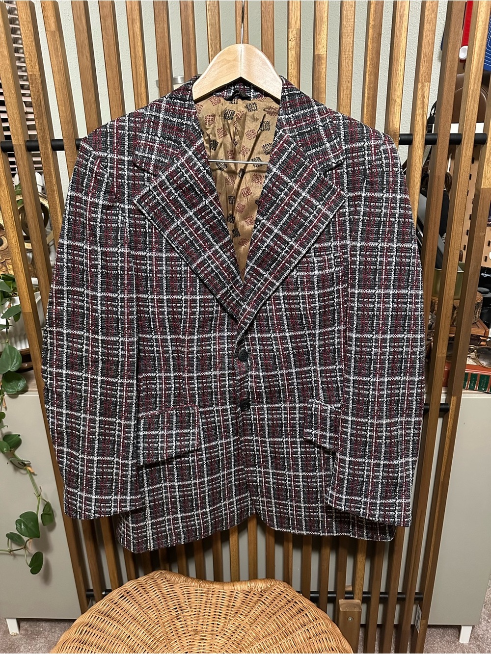 VTG 70s MTG Easy Livin Double Knit Plaid Blazer Sport Coat Novelty Lining